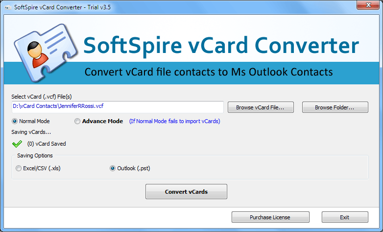 Copy vCard Contacts to Outlook screenshot